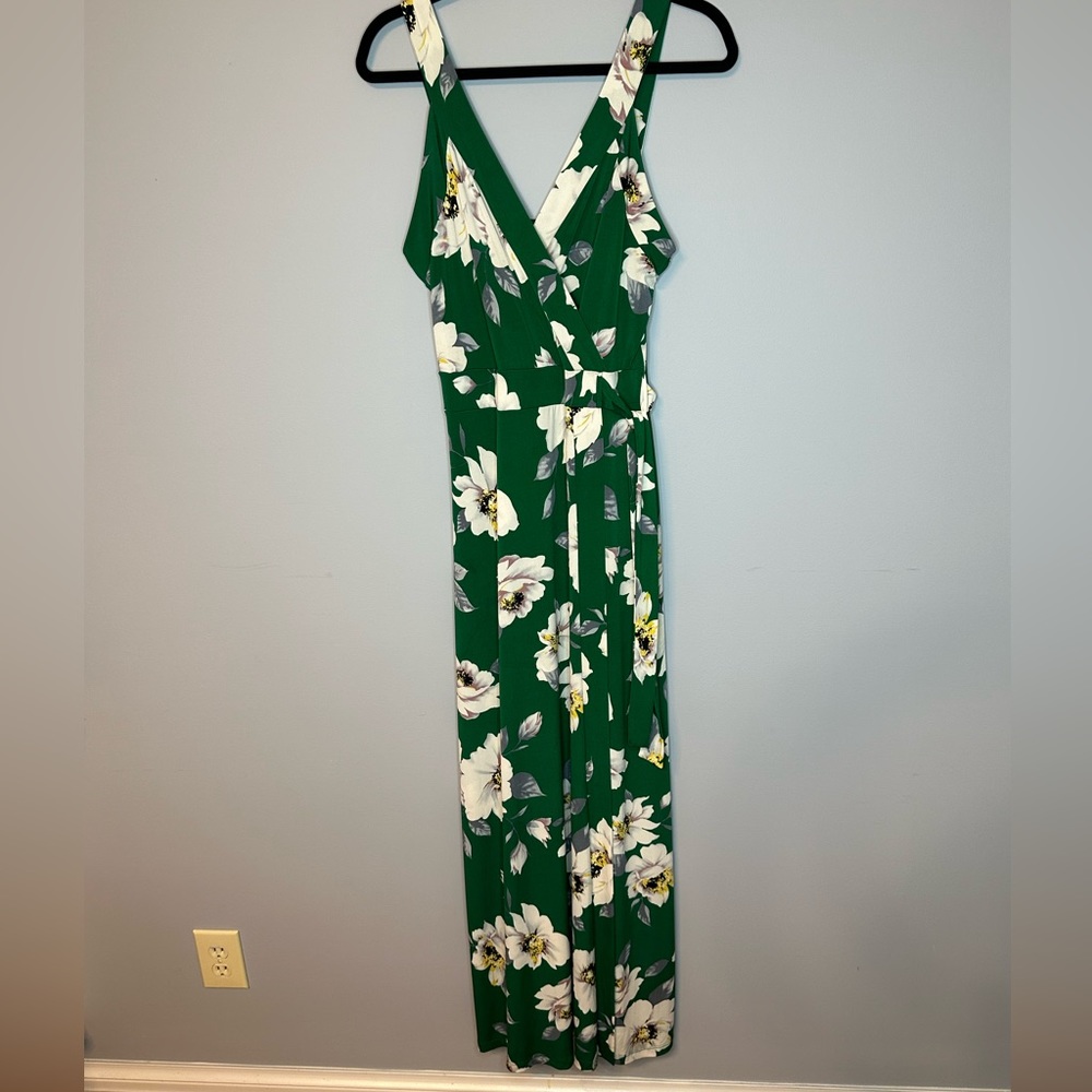 Green floral tie dress
